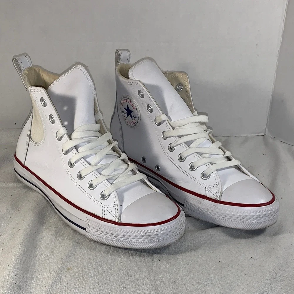 Converse Chuck Taylor ‘Chelsee Hi’ White Leather High-Tops with Red Trim